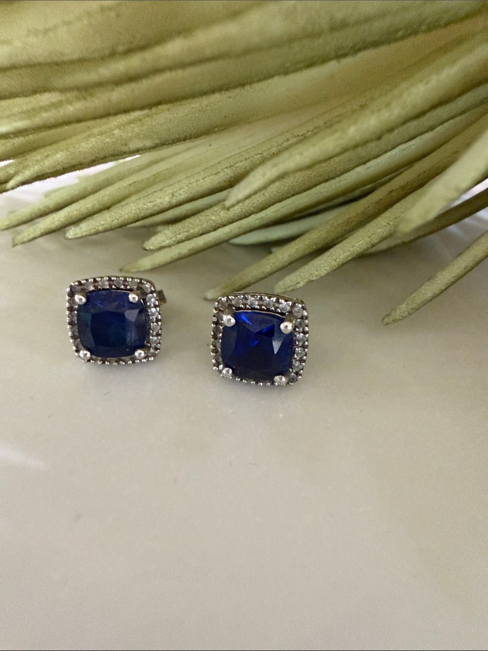 Macy's Sterling Silver Sapphire-Blue Halo Stud Earrings